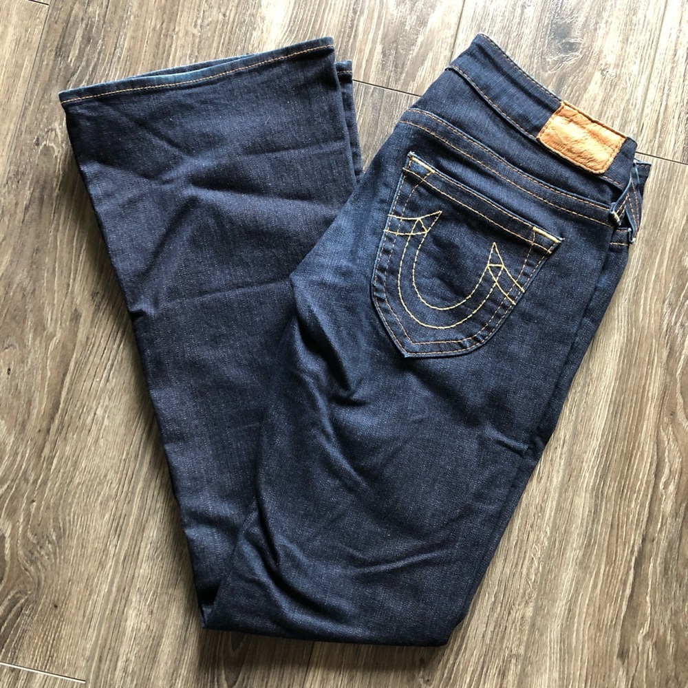 True Religion, dark wash, boot cut jeans